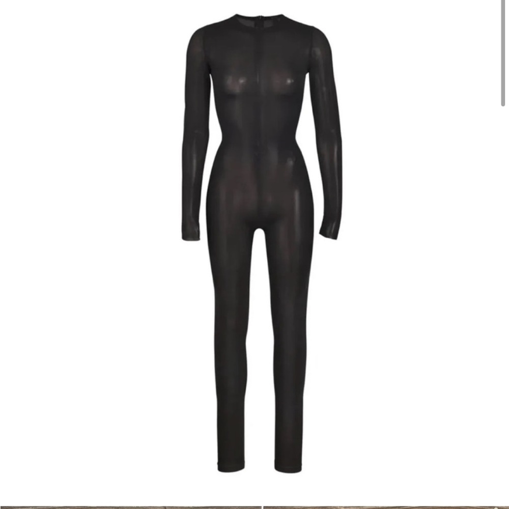 SKIMS Sculpt Catsuit Sheer Black Jumpsuit Long Sleeve Sheer Onyx Size Small